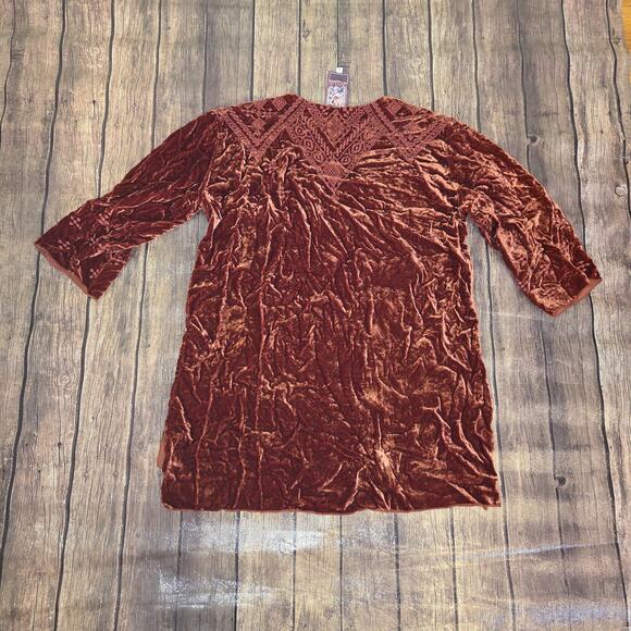 Johnny Was Tunic Womens S Rust Shobah Velvet 3/4 Sleeve Embroidery Boho - Picture 4 of 9